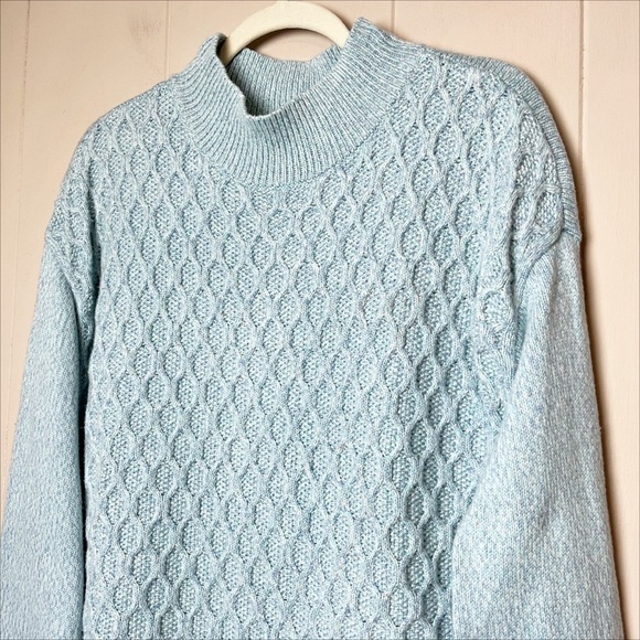Talbots Honeycomb High-Low Mock Neck Sweater XL pastel blue cable knit casual - Picture 4 of 11